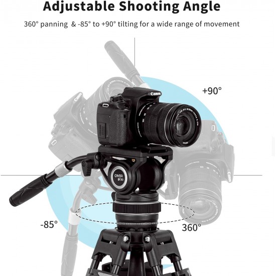 Cayer BF310 Video Tripod with K10 Fluid Head, Adjustable Pan Drag Control and 2-Section Pan Handle